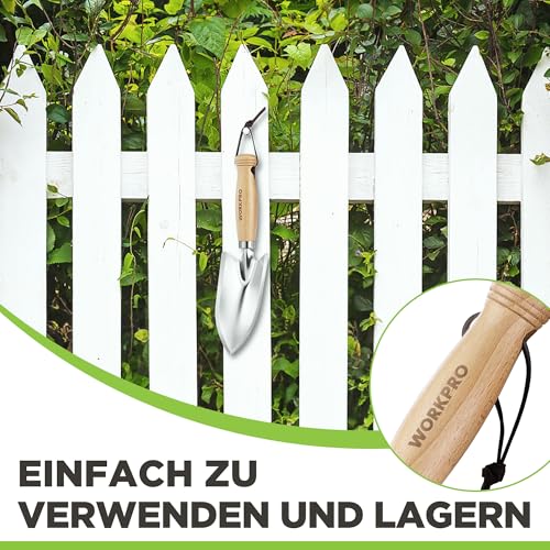 WORKPRO Gartenschaufel Klein 28 cm, Blumenkelle aus Hochwertigem, Dickwandigem Edelstahl mit Holzgriff, Robust und Langlebig, Pflanzschaufel zum Graben, Pflanzen und Umpflanzen