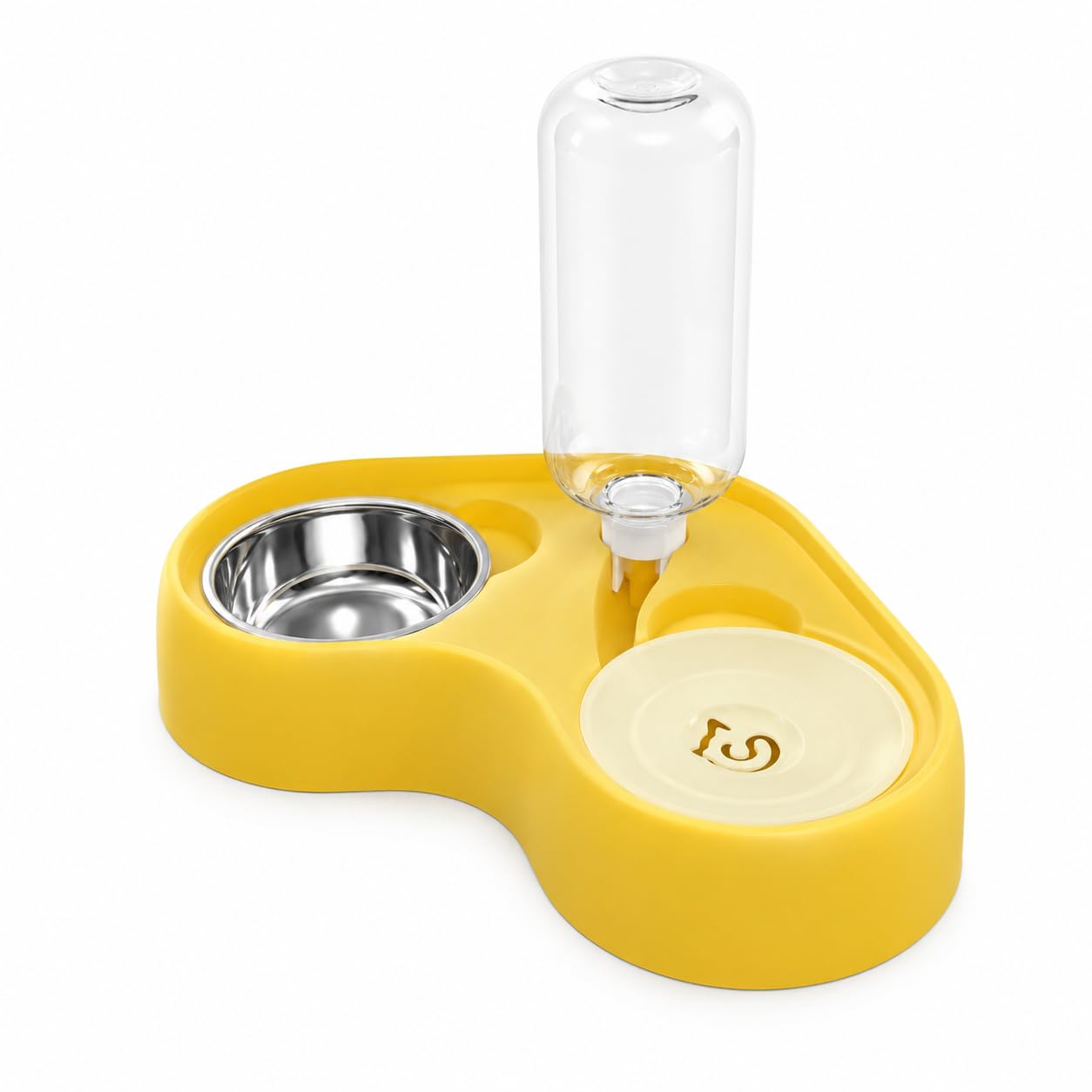Cat Food and Water Bowl Set with Automatic Water Dispenser, Wet and Dry Separation Pet Feeding Bowl, Raised Neck Protection Cat Bowl for Cats and Small Dogs
