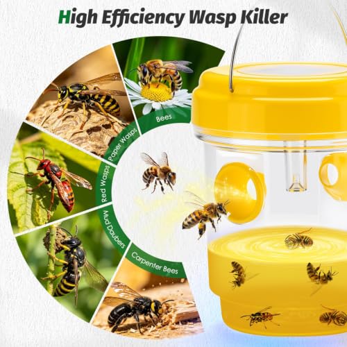 YOOYHHOME Wasp Traps Outdoor Hanging, Solar Wasp Trap for Hunting Wasps, Bees, Hornets, Insects, Carpenter Bee Traps for Outside, Reusable Wasp Traps, Bee Killer and Wasp Catcher for Outside 4 Pack — view 2
