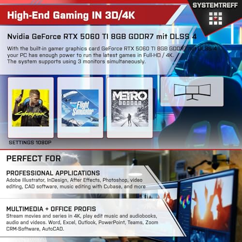 SYSTEMTREFF Gaming PC AMD Ryzen 5 7500F 6x5GHz | Nvidia RTX 4060 8GB DX12 | 1TB M.2 NVMe | 32GB DDR5 RAM | Windows 11 | WLAN Desktop Computer Rechner für Gamer, Zocker & Streamer – Bild 6