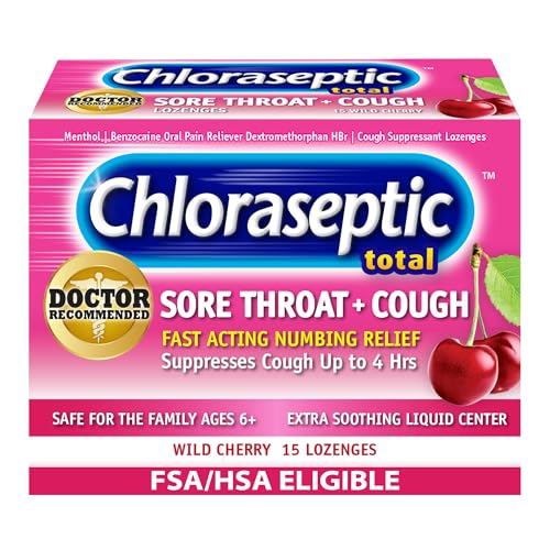 Chloraseptic Total Sore Throat + Cough Lozenges, Wild Cherry, 15 Count, 1 Pack