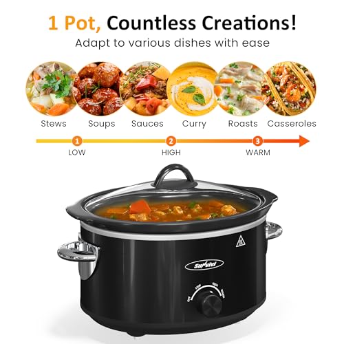 Sunvivi-Small-Slow-Cooker-4QT-Mini-Food-Warmer-with-3-Heating-Settings-Removable-Ceramic-Pot-Dishwasher-Safe-Glass-Lid-Stainless-Steel-Black Sunvivi Small Slow Cooker 4QT Mini Food Warmer with 3 Heating Settings Removable Ceramic Pot Dishwasher Safe Glass Lid Stainless Steel Black