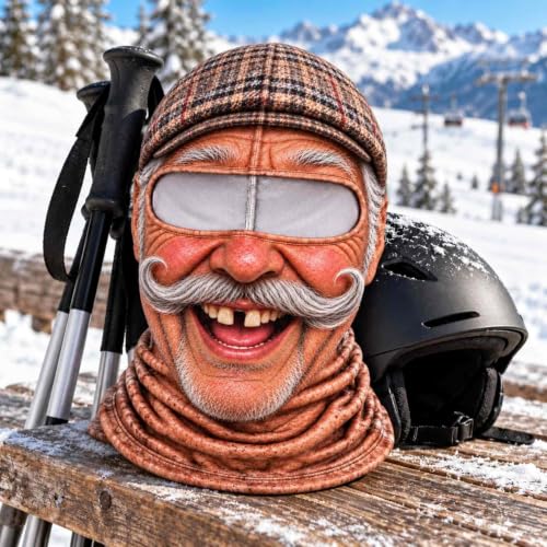 Funny Ski Mask fot Old Man - Winter Realistic Face Balaclava 3D Full Face Print Coffee - image 5