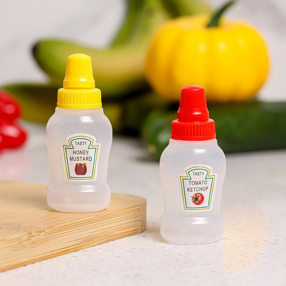 4 mini botellas de ketchup, botellas exprimibles de condimentos, botellas de salsa de plástico, aderezo de ensalada, recipientes de tomate, dispensador de jarabe de salsa de tomate y mostaza para 7