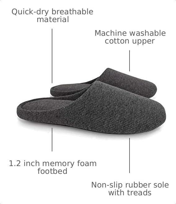 Image of ofoot Women's Non-Slip House Slippers - Lightweight Cotton Memory Foam Indoor Slip-On, Machine Washable & Foldable Travel Design for Home, Yoga, Narrow /Wide Fit Options