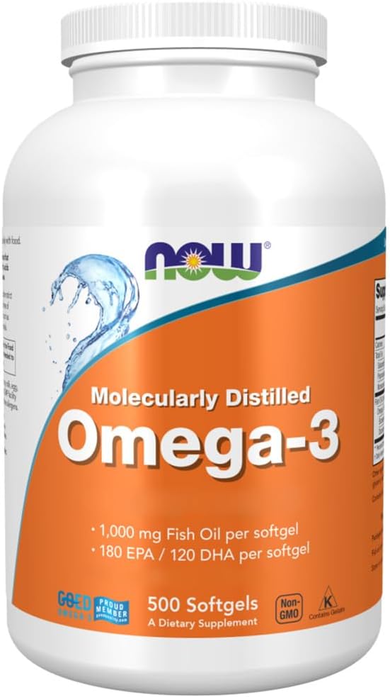 Foods, Molecularly Distilled Omega-3 1.000mg, DHA and EPA, 500 Softgels, Lab-Tested, Gluten Free