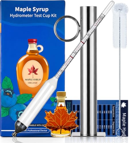 Maple Syrup Hydrometer Kit, Maple Sap Hydrometer with Stainless Steel Syrup Test Cup, Brix Hydrometers for Maple Sap Making, Baume & Brix Scale, Includes Brush, Cloth for Maple Syrups Making Supplies