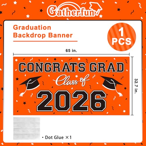 Image of 2026 Graduation Party Plastic Backdrop - 65 inch x 32.7 inch Congrats Grad Banner in Orange, Large Class of 2026 Decorations, Photography & Grad Party Supplies