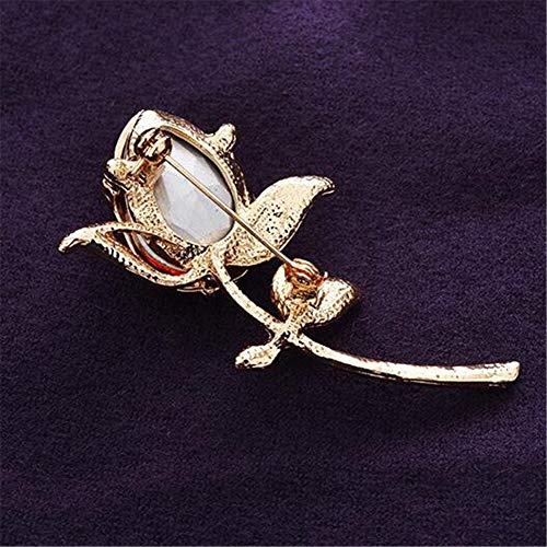 Elegant Shining Crystal Rose Flower Brooch Pin, Ailuor Fancy Beauty Floral Design Brooch Pins For Women Lady Bridal Wedding Corsage Bouquet Jewelry Christmas/Valentine's Gifts (Red) #TOP5