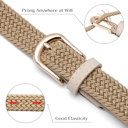 2 Pack Braided Elastic Belts for Women with Gold Buckle, Adjustable Stretch Belt for Jeans Pants Golf3