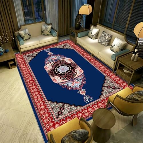 Xiaosua Alfombra Pequeña Dormitorio alfombras Grandes Baratas Infantiles 100x150CM para arenero de Gato Rosso Floral Vintage Azul Habitaciones Juveniles Juegos