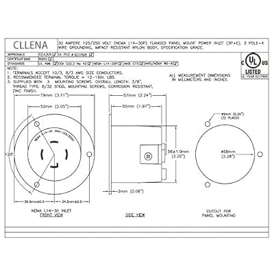 Buy Cllena Nema L14 30 Flanged Generator Power Inlet Outlet Receptacle Socket With Cover 30 Amp 125 250v 7500w Black Online In Vietnam B07dk3m1dt