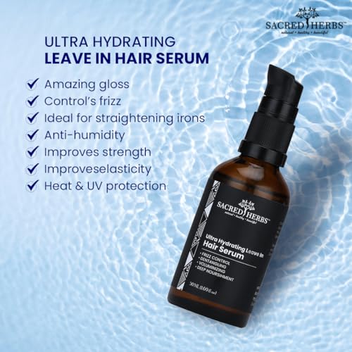 Image of SACRED HERBS Ultra Hydrating Leave-In Hair Serum | Natural Oil-Based | Frizz-Free, Glossy & Soft Hair | Paraben & Chemical Free | For All Hair Types | Men & Women | 50ml