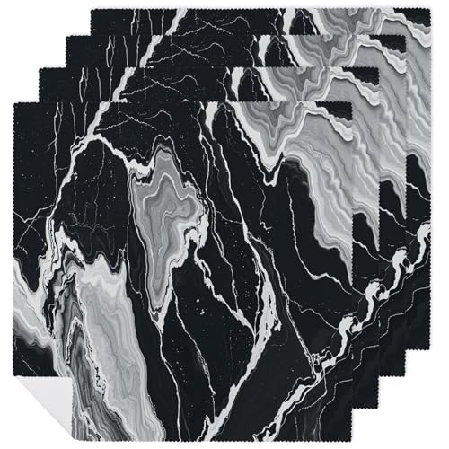 Servilletas de tela con textura mármol blanco y negro 4 unidades miniatura 1