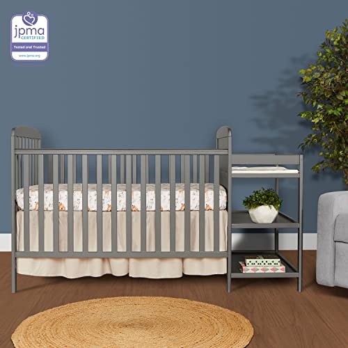 Image of Dream On Me Anna 4-in-1 Full-Size Crib and Changing Table Combo in Steel Grey, Greenguard Gold Certified, Non-Toxic Finishes, Includes 1 inch Changing Pad, Wooden Nursery Furniture (Pack of 2)