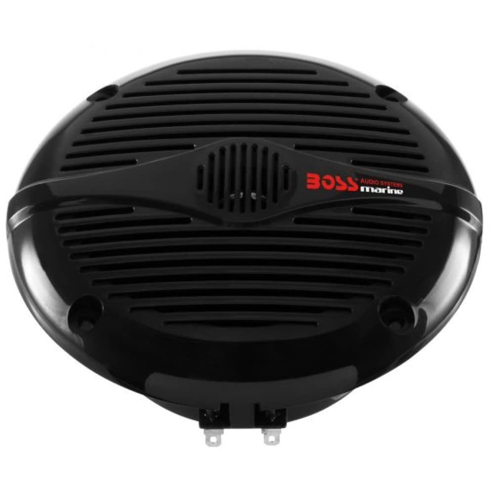 KIT-Set FÜR BOSS Audio Systems MR50B 2 Schwarze 2-Wege-Marinelautsprecher 5,25" 13,5 cm 135 mm, 75 Watt rms 150 Watt max, wasserdicht, Meer, Schwimmbad, Boot, Hotel, pro Paar + kostenloses Zubehör
