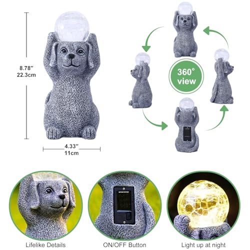 Yeomoo Hund Figuren mit Solarlampen Gartendeko für Draußen - Dog Gartenfiguren mit Solar Ball Geschenke für Frauen Männer Mama Geburtstag Wasserdicht Solar Deko für Garten Balkon Terrassen Zimmer