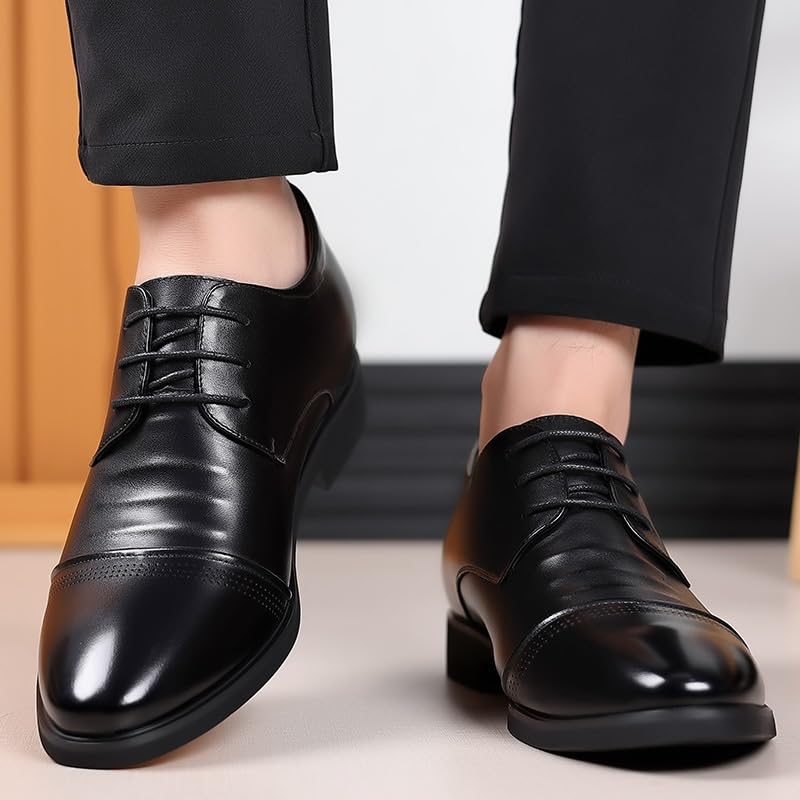 Formal Shoes for Men Leather Slip Resistant Block Heel Anti-Slip Rubber Sole Outdoor Tuxedo Plain Toe Classic Lace Up3