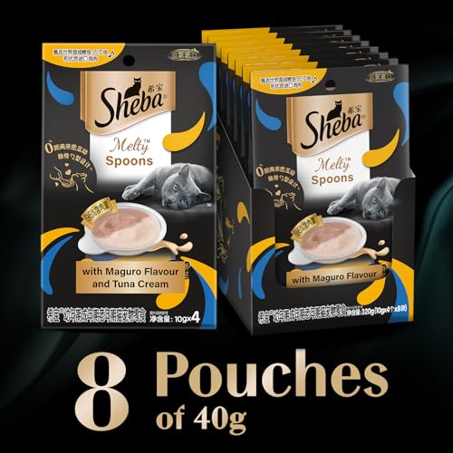 Image of Sheba Melty Spoons Lickable Creamy Cat Treats, Maguro Flavour with Tuna Cream, 40g X 8 Packs, Dual Texture, Innovative Spoon Format for Ultimate Indulgence, Creamy Treats for Bonding