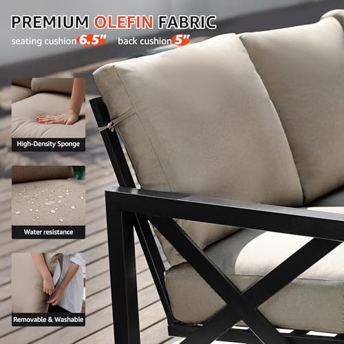 Image of NATURAL EXPRESSIONS 6 Pieces Patio Furniture Sets,Outdoor Furniture Sets Metal Patio L Shape Sectional Couch Sofa Conversation Sets with 6.5 inch Shale Cushions,HighBack Hand-Brush Black Frame