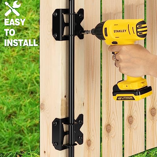 Image of Heavy Duty 18 Inch Cane Bolt, Soild Steel 18'' Gate Drop Rod for Wooden Fence, Gate Stopper Hardware for Wooden Fences Metal Doors-(Black Finish,2 Pcs)