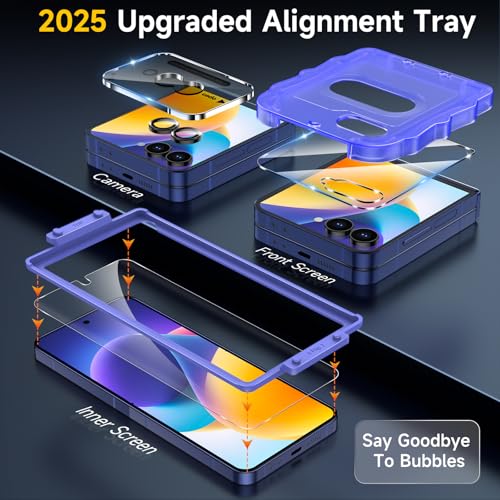 Image of YWXTW EZ Alignment for Samsung Galaxy Z Flip 7 Screen Protector, [Strengthen Crease Test] 4Pcs Inner Soft EPU Film+2Pcs Front Display Tempered Glass+1 Set Camera lens Protector, Anti Scratch