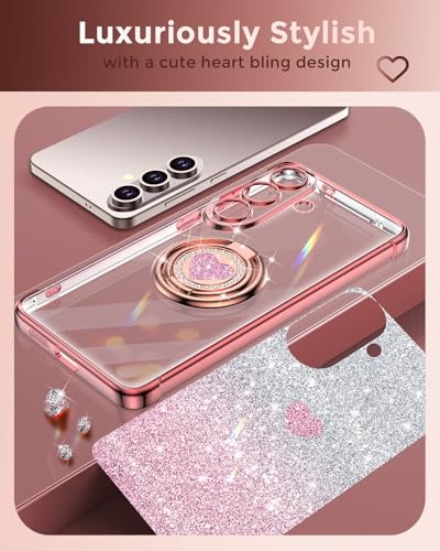 Image of XYZ for Galaxy S26 Plus Case with Stand, for Samsung Galaxy S26 Plus Case with Double Ring, Women Girls Bling Luxury Glitter Clear Phone Case Cover Heart for Samsung S26 Plus, Rose Gold
