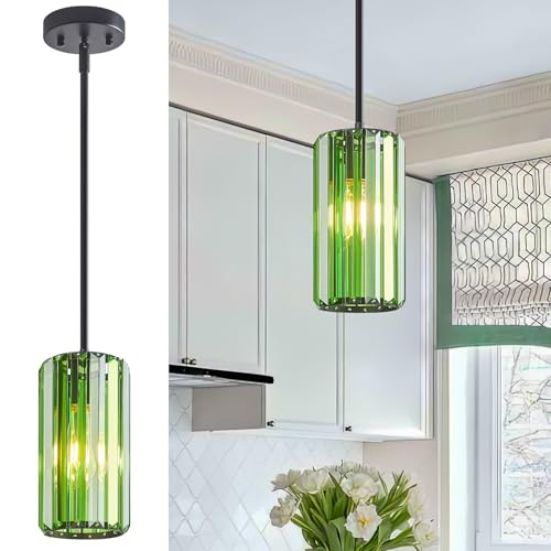 Image of Modern Crystal Pendant Light Mini Dark Green Chandeliers Adjustable Pendant Lights Fixture for Kitchen Island Dinning Room Corridor Bedroom(Dark Green 1-Pack)