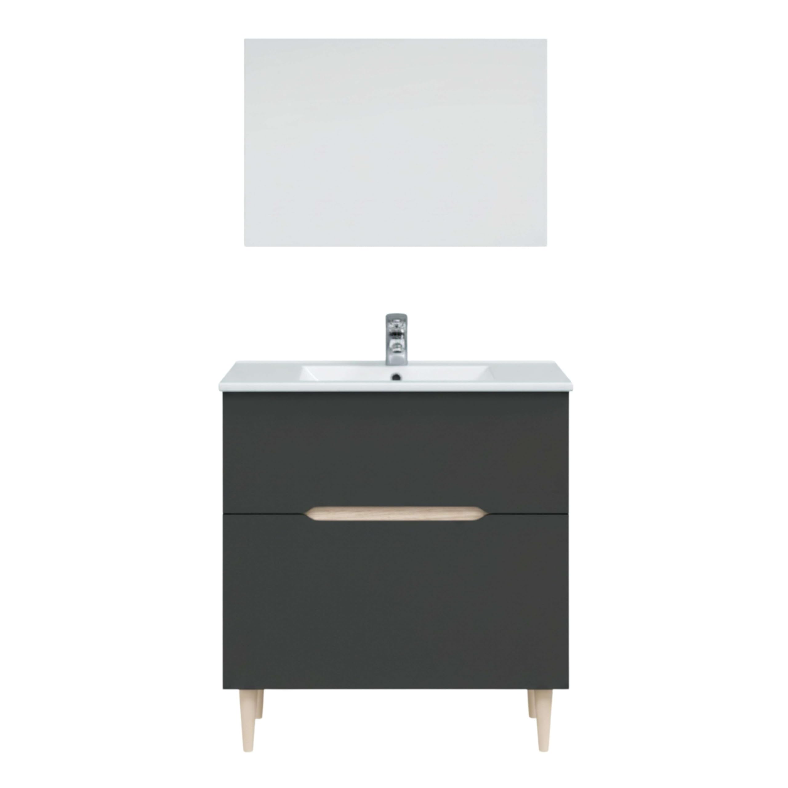 Miroytengo Mueble de Baño con Espejo y Lavabo Lotto Color Gris Antracita y Roble Claro 80x45x80 cm