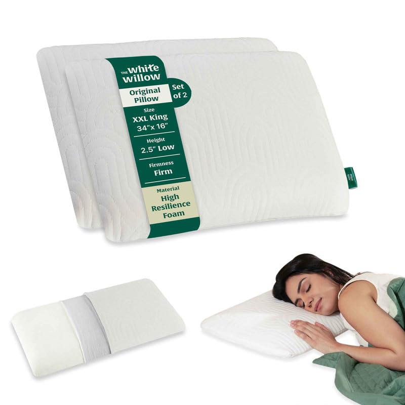 The White Willow Slim Pillow Set of 2 For Neck Pain Relief-Orthopedic Bed Pillow For Sleeping-Thin Pilllow-Cervical Pillow For Neck & Shoulder Pain-Firm-HR Hard Memory Foam Pillow-XXL King Size-2.5"H (B0D83B8C1C) Amazon Price History, Amazon Price Tracker