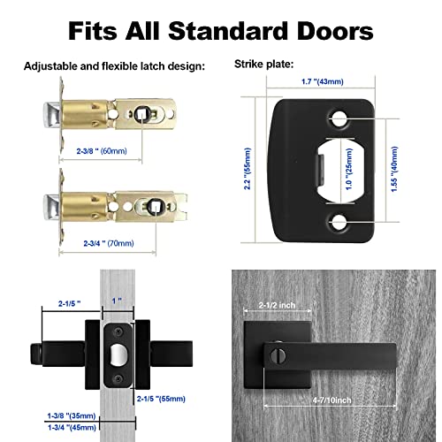 Estmoon 6 Pack Matte Black Door Handle, Keyless Interior Door Knobs Square Privacy Door Levers Heavy Duty Door Locks For Bedroom Bathroom, Reversible Interior Handles For Left & Right Handled Doors #TOP5