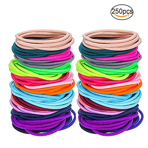Rocutus 250pcs/set Elastic Hair Ties Ponytail Holders No Metal Multicolor Hair Elastics Ties for Girls