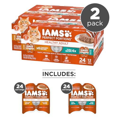 IAMS Perfect Portions Healthy Adult Wet Cat Food with Chicken and Tuna Recipe Variety Pack, Easy Peel Twin-Pack Trays, Pack of 24 (48 Total Servings) - Image 3