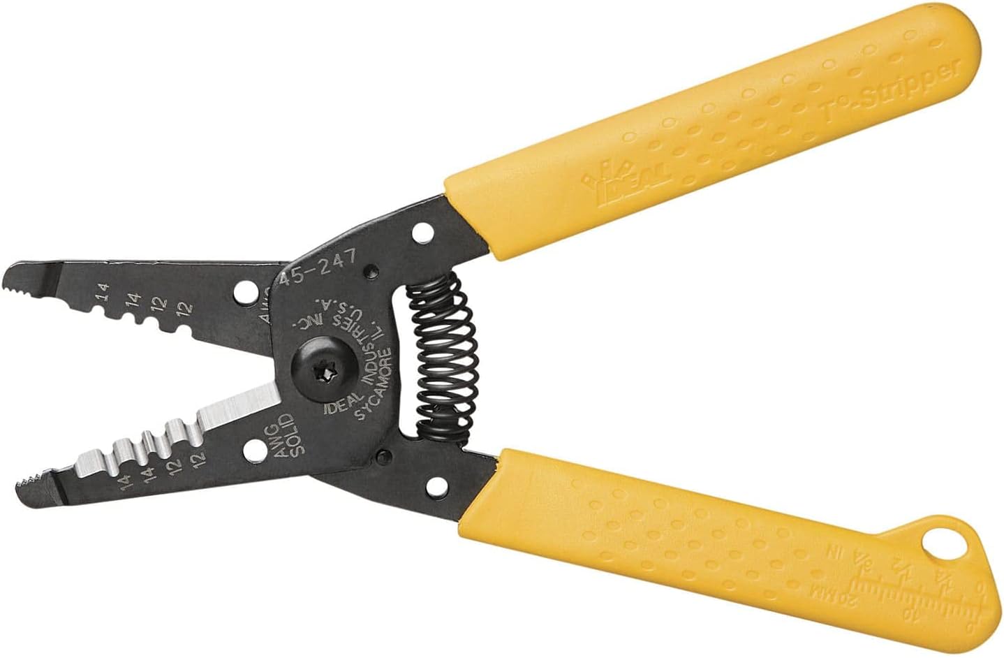 IDEAL Electrical 45-247 Premium T-14 NM T-Stripper - 12/14 AWG, Wire Stripper with Looping Holes, Plier Nose, Spring Loaded Automatic Opening