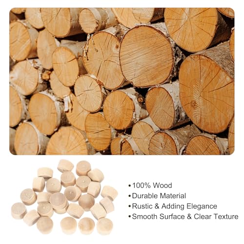Image of uxcell 150Pcs Wood Button Plugs, 8mm /0.31 inch Flat Head Hardwood Screw Hole Plug Wooden Caps Buttons Wood Plug for Furniture Woodworking Craft Decor (9mm x 8mm)