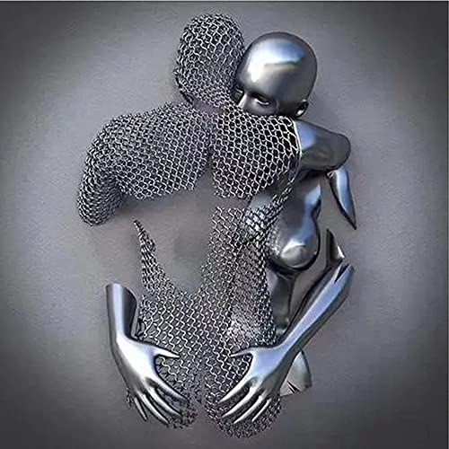 FMXYMC Love Heart Effet 3D Wall Art, Toile de Sculpture Abstraite en métal, Décoration Murale de Peinture Moderne, Love Heart Grey Art Wall Cadeau de Saint Valentin,D,50 * 50cm Cover