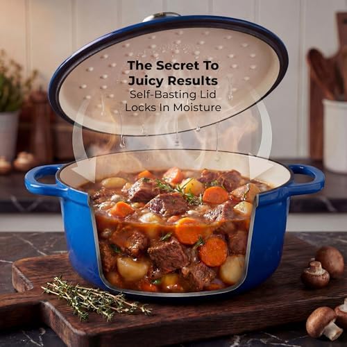 Zulay Kitchen 7.7 Quart Enameled Cast Iron Dutch Oven Pot with Lid – Premium Durability & Oven Safe up to 500°F – Heavy Duty Cookware Perfect for Bread Baking, Stews, Braising & Roasting – Blue - Thumbnail 4
