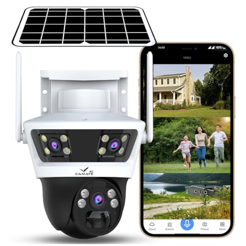Image of Camate Phoenix 4G SIM Based Solar CCTV Camera 2+2+2MP Triple Lens | 180 Ultra Wide + PTZ 350 /90 | No WiFi Outdoor Security Camera with Two Way Audio, Color Night Vision, Motion Alarm