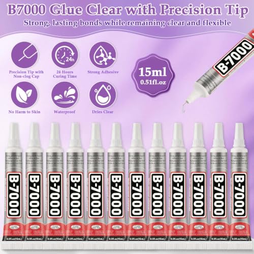 Image of B7000 Glue Clear with Precision Tip for Rhinestones, 20 Pcs 15 mL /0.5 fl oz | Strong Adhesive Jewelry Bead Gem Glue, Quick Dry Bedazzling Glue for Jewelry Making Repair Fabric Clothes Shoes DIY Crafts