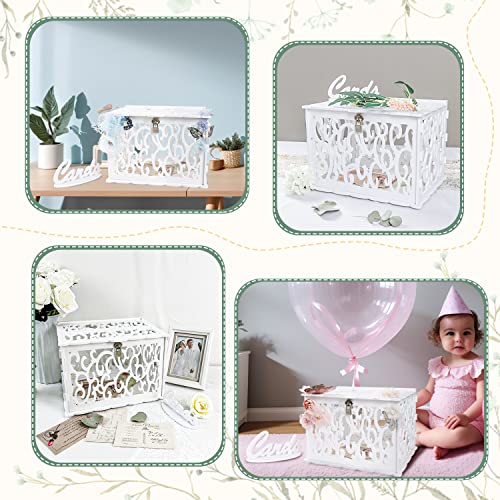 Image of OurWarm DIY White Wedding Card Box with Lock PVC Card Box Graduation Card Box Perfect for Weddings, Baby Showers, Birthdays, Bridal or Baby Showers
