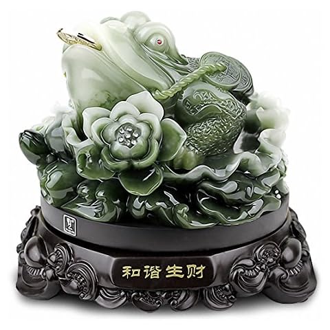 Feng Shui Money Frog (Three Legged Wealth Frog or Money Toad) Statue + Free Set of 10 Lucky Charm Ancient Coins on Red String, Attract Wealth and Good Luck,17"(W) x 14"(H) Cover