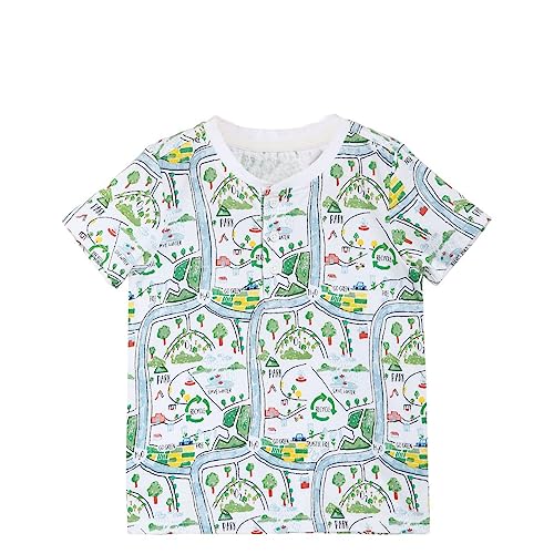 Image of miniklub Boys White & Green Printed Organic Cotton T-Shirt