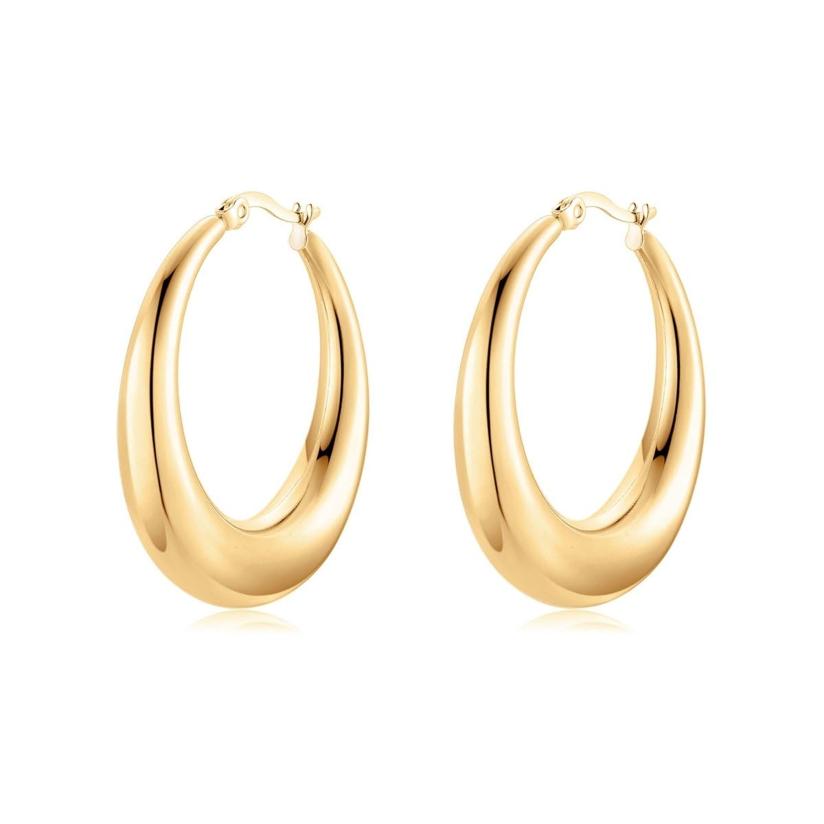 MARLION JEWELSPendientes de Acero Inoxidable 316L Aros Amplios y Gruesos con Textura Pulida para Mujer. Pendientes de Acero Quirúrgico con Baño en Plata u Oro 18K. Regalo Cumpleaños. Joyas para mujer