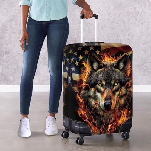 Mumeson Travel Luggage Cover, Wolf American Flag Print Luggage Cover Suitcase Protective Case Cushion Trolley Case Luggage Protector Cover Fit Size 18 19 20 21 inch4