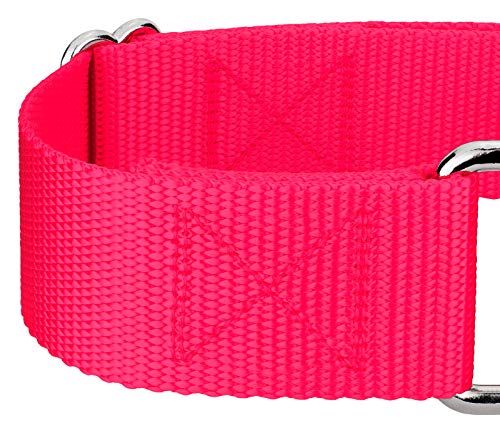 Country Brook Petz 1 1/2 Inch Martingale Heavy Duty Nylon Adjustable Dog Collar for Small, Medium, Large Breeds - Vibrant 17 Color Selection (Hot Pink, Large)