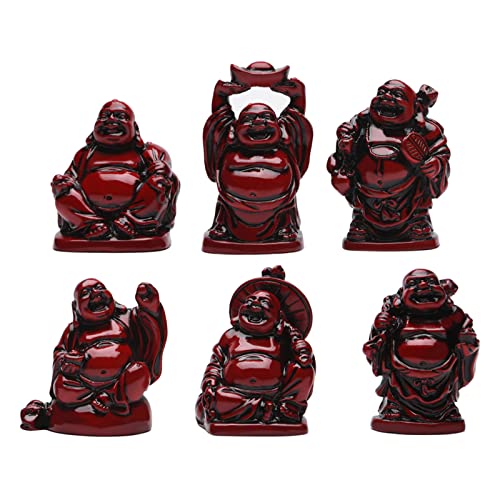 STCREE Resin Fesng Shui Laughing Buddha Statues Red Lucky Happy Maitreya Statue 5.5cm(H) Desk Flower Pot Decoration Collectible Gift 6pcs TQGJST4