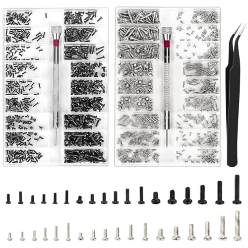 Micro Vis, AUNHOKE Kit de 1000 Pièces Micro Vis de Réparation M1.2 M1.4 M2 avec Tournevis et...