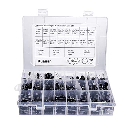 Capacitor 4.7UF 6.8UF 10UF 15UF 22UF 47UF 100UF 220UF 330UF 470UF 680UF 1500UF Electrolytic Capacitors Kit 6.3V 10V 16V 25V 35V 50V 100V 400V,295Pcs