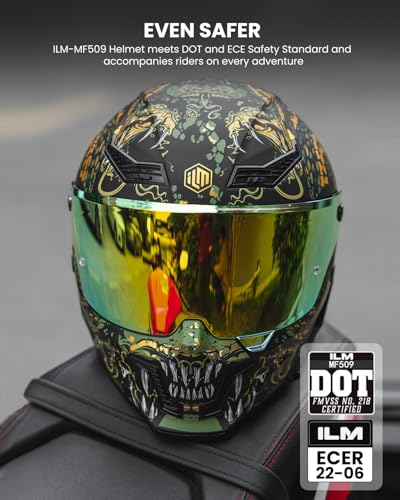 Image of ILM Motorcycle Helmets for Adult Men Women Full Face DOT ECE Powersports Dual Visor Street Racing Helmet with Pinlock Cascos para Motos Model MF509 (Mythology Gold, S)