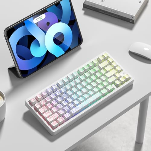 Image of dagaladoo Double Shot PBT keycaps 119 Keys Set White Topographic Shine Through Custom keycaps Cherry Profile Custom Keyboard Key caps for 60 /65 /75 /TKL /96 /100% US Layout Mechanical Keyboard